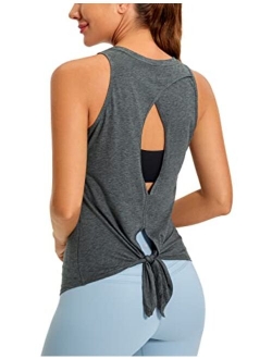 Women's Pima Cotton Workout Tank Tops Tie Back Sleeveless Shirts Yoga Athletic Open Back Sport Gym Tops