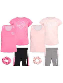 Girls' Active Shorts Set - 6 Piece T-Shirt, Tank Top, Bike Shorts or Gym Shorts (7-12)