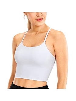 Womens Y Back Longline Sports Bra - Racerback Spaghetti Straps Padded Workout Crop Tank Tops with Built in Bra