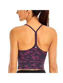 Womens Y Back Longline Sports Bra - Racerback Spaghetti Straps Padded Workout Crop Tank Tops with Built in Bra