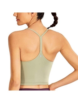 Womens Y Back Longline Sports Bra - Racerback Spaghetti Straps Padded Workout Crop Tank Tops with Built in Bra