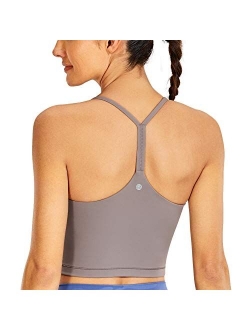 Womens Y Back Longline Sports Bra - Racerback Spaghetti Straps Padded Workout Crop Tank Tops with Built in Bra