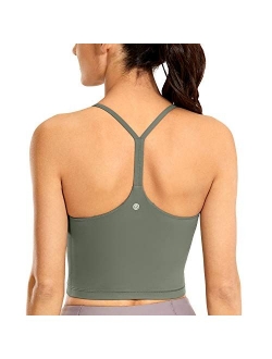 Womens Y Back Longline Sports Bra - Racerback Spaghetti Straps Padded Workout Crop Tank Tops with Built in Bra