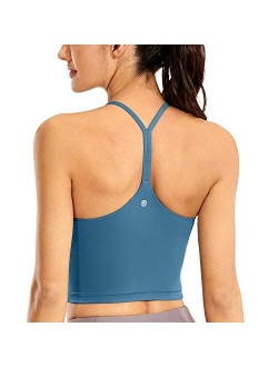 Womens Y Back Longline Sports Bra - Racerback Spaghetti Straps Padded Workout Crop Tank Tops with Built in Bra