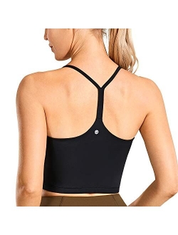 Womens Y Back Longline Sports Bra - Racerback Spaghetti Straps Padded Workout Crop Tank Tops with Built in Bra