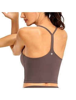 Womens Y Back Longline Sports Bra - Racerback Spaghetti Straps Padded Workout Crop Tank Tops with Built in Bra