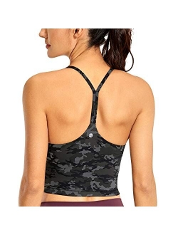 Womens Y Back Longline Sports Bra - Racerback Spaghetti Straps Padded Workout Crop Tank Tops with Built in Bra