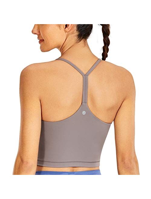 CRZ YOGA Womens Y Back Longline Sports Bra - Racerback Spaghetti Straps Padded Workout Crop Tank Tops with Built in Bra