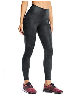 Women's Faux Leather Workout Leggings 25 Inches - Mesh Tight Athletic Pants with Drawcord Matte Coated