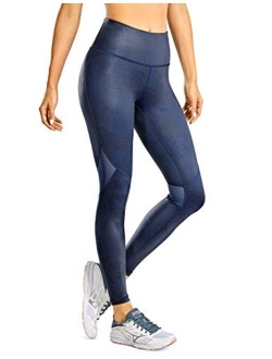 Women's Faux Leather Workout Leggings 25 Inches - Mesh Tight Athletic Pants with Drawcord Matte Coated