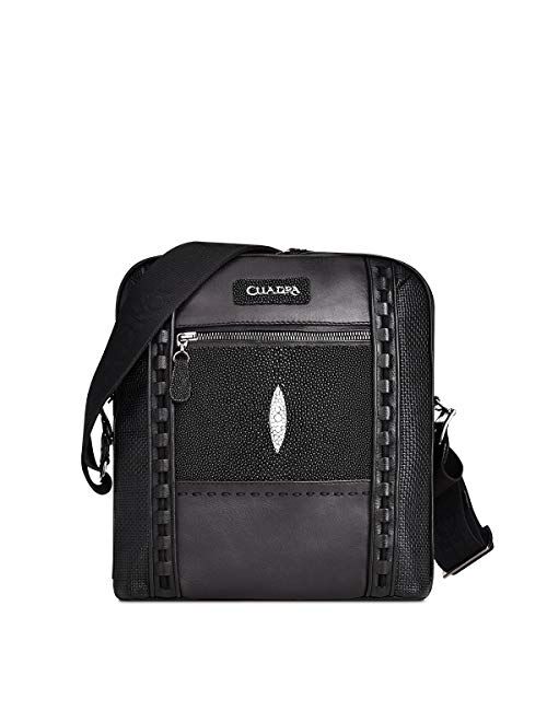 Cuadra Men's Messenger Bag in Genuine Leather with Stingray Leather Black