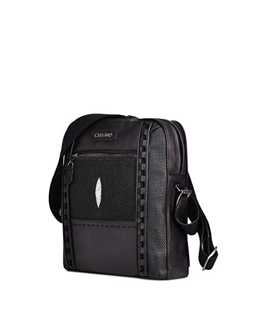 Cuadra Men's Messenger Bag in Genuine Leather with Stingray Leather Black