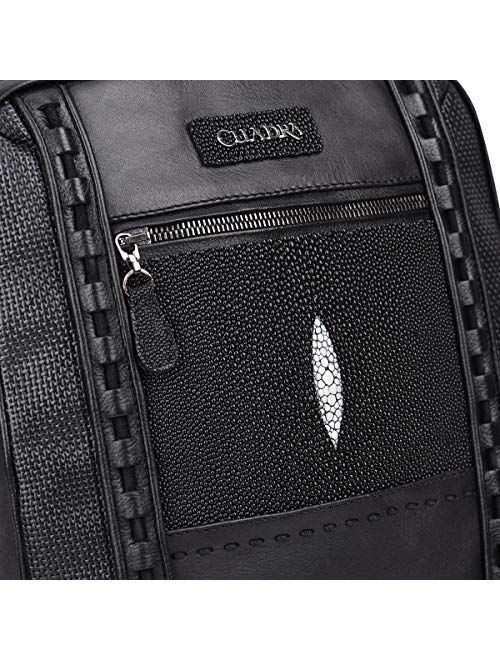 Cuadra Men's Messenger Bag in Genuine Leather with Stingray Leather Black