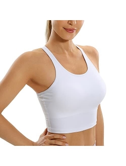 Women's Racerback Longline Sports Bra Padded Wireless Yoga Bras Crop Cami Tank Tops