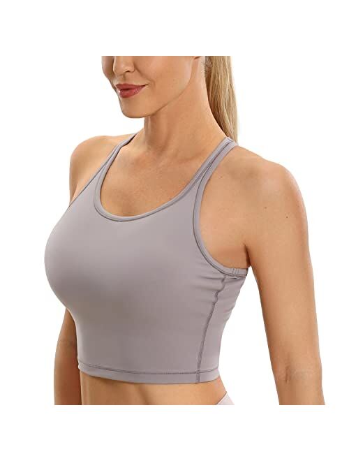 CRZ YOGA Women's Racerback Longline Sports Bra Padded Wireless Yoga Bras Crop Cami Tank Tops