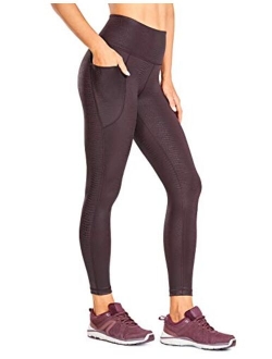 Women's Faux Leather Workout Leggings 23 Inches - High Waisted Yoga Pants Stretchy Capris with Pockets