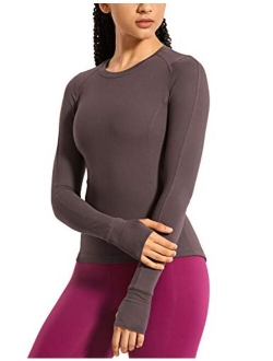 Women's Long Sleeve Running Shirt with Thumbholes Slim Fit Athletic Workout Base Layer Top with Pocket