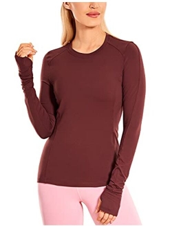 Women's Long Sleeve Running Shirt with Thumbholes Slim Fit Athletic Workout Base Layer Top with Pocket