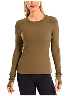 Women's Long Sleeve Running Shirt with Thumbholes Slim Fit Athletic Workout Base Layer Top with Pocket