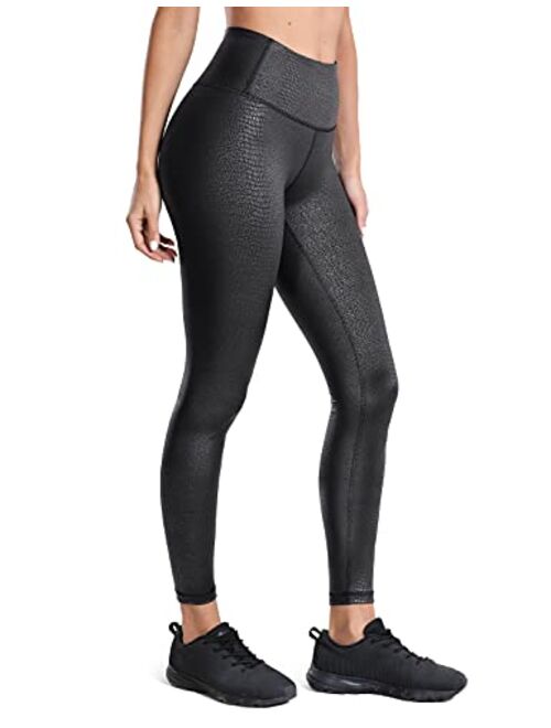 CRZ YOGA Women's Matte Faux Leather Leggings 28'' - Stretchy Workout Yoga Pants Lightweight High Waisted Tights