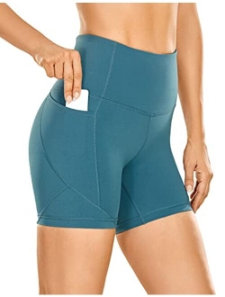 Women's Naked Feeling Biker Shorts - 5 Inches High Waisted Gym Running Compression Spandex Shorts Side Pockets