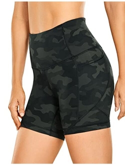 Women's Naked Feeling Biker Shorts - 5 Inches High Waisted Gym Running Compression Spandex Shorts Side Pockets