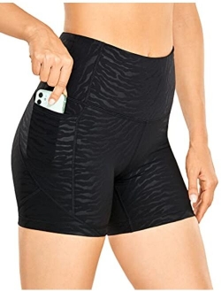 Women's Naked Feeling Biker Shorts - 5 Inches High Waisted Gym Running Compression Spandex Shorts Side Pockets