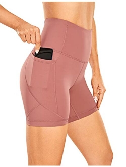 Women's Naked Feeling Biker Shorts - 5 Inches High Waisted Gym Running Compression Spandex Shorts Side Pockets