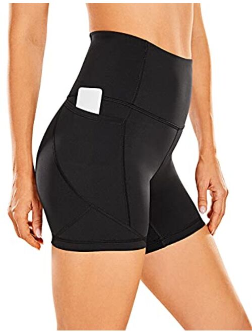 CRZ YOGA Women's Naked Feeling Biker Shorts - 5 Inches High Waisted Gym Running Compression Spandex Shorts Side Pockets