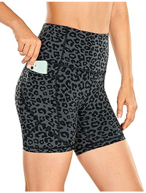 CRZ YOGA Women's Naked Feeling Biker Shorts - 5 Inches High Waisted Gym Running Compression Spandex Shorts Side Pockets