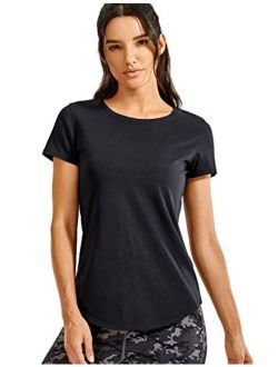 Women's Pima Cotton Short Sleeve Workout Shirt Yoga T-Shirt Athletic Tee Top