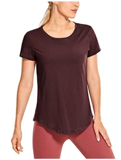 Women's Pima Cotton Short Sleeve Workout Shirt Yoga T-Shirt Athletic Tee Top