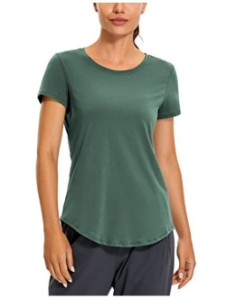 Women's Pima Cotton Short Sleeve Workout Shirt Yoga T-Shirt Athletic Tee Top