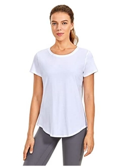 Women's Pima Cotton Short Sleeve Workout Shirt Yoga T-Shirt Athletic Tee Top