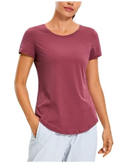 Women's Pima Cotton Short Sleeve Workout Shirt Yoga T-Shirt Athletic Tee Top