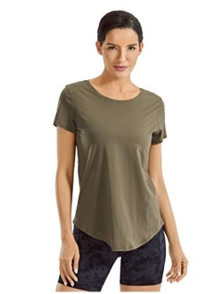 Women's Pima Cotton Short Sleeve Workout Shirt Yoga T-Shirt Athletic Tee Top