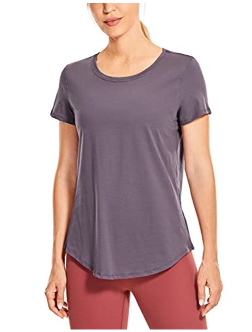 CRZ YOGA Women's Pima Cotton Short Sleeve Workout Shirt Yoga T-Shirt Athletic Tee Top