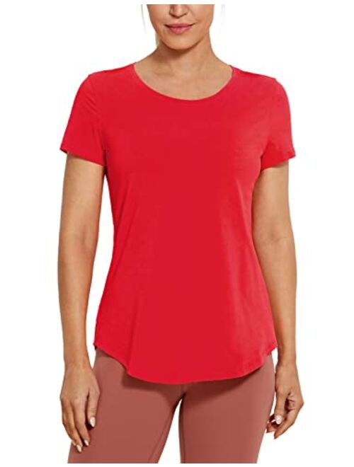 CRZ YOGA Women's Pima Cotton Short Sleeve Workout Shirt Yoga T-Shirt Athletic Tee Top