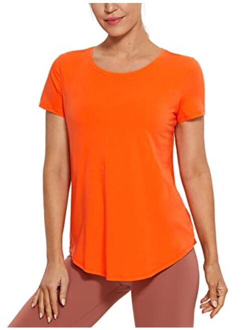 CRZ YOGA Women's Pima Cotton Short Sleeve Workout Shirt Yoga T-Shirt Athletic Tee Top