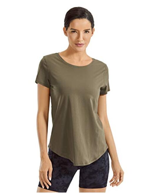 CRZ YOGA Women's Pima Cotton Short Sleeve Workout Shirt Yoga T-Shirt Athletic Tee Top