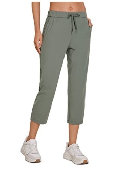 Women's 4-Way Stretch Athletic Workout Capri Pants - 23" Travel Lounge Casual Outdoor Capri with Pockets