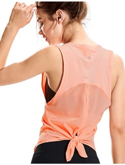 Women's Breezy Feeling Mesh Running Tank Tops Workout Gym Shirts Tie Back Yoga Clothes