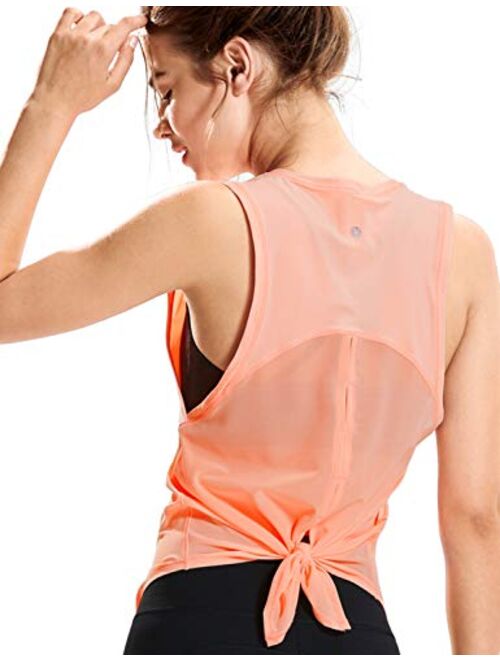 CRZ YOGA Women's Breezy Feeling Mesh Running Tank Tops Workout Gym Shirts Tie Back Yoga Clothes