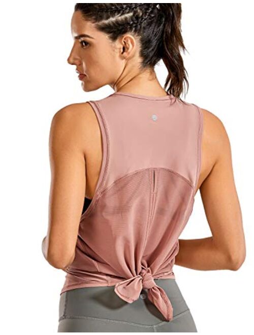 CRZ YOGA Women's Breezy Feeling Mesh Running Tank Tops Workout Gym Shirts Tie Back Yoga Clothes