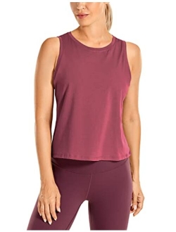 Pima Cotton Cropped Tank Tops for Women Workout Crop Tops High Neck Sleeveless Athletic Gym Shirts