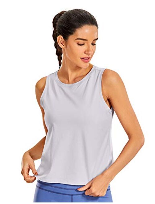 CRZ YOGA Pima Cotton Cropped Tank Tops for Women Workout Crop Tops High Neck Sleeveless Athletic Gym Shirts