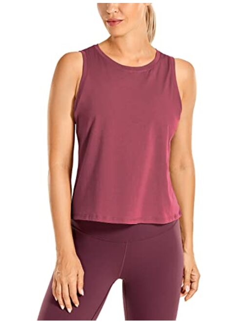 CRZ YOGA Pima Cotton Cropped Tank Tops for Women Workout Crop Tops High Neck Sleeveless Athletic Gym Shirts