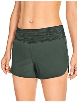 Women's Mid-Rise Quick Dry Lined Dolphin Running Shorts with Zip Pocket Elastic Waist Athletic Workout Shorts - 3''