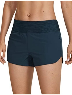 Women's Mid-Rise Quick Dry Lined Dolphin Running Shorts with Zip Pocket Elastic Waist Athletic Workout Shorts - 3''