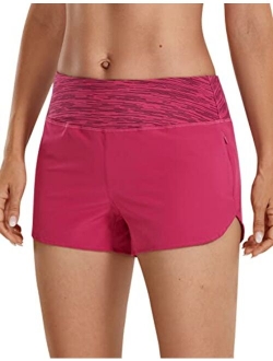 Women's Mid-Rise Quick Dry Lined Dolphin Running Shorts with Zip Pocket Elastic Waist Athletic Workout Shorts - 3''